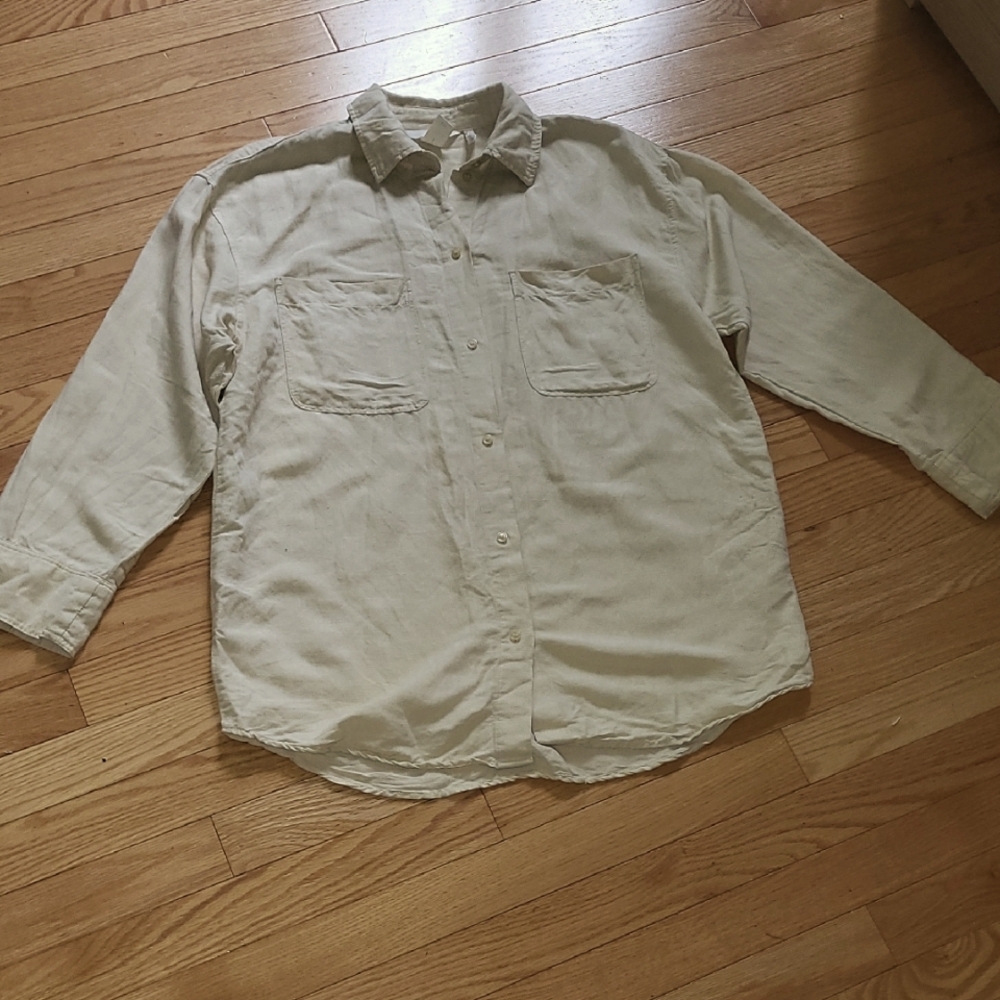 H&M Cream Linen Blend Button Down Shirt